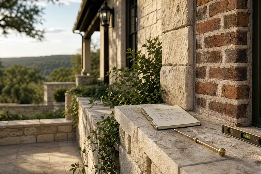 Hill Country brick and limestone masonry field guide scene